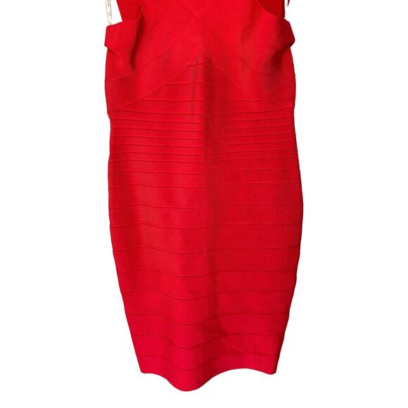 Herve Leger Dress Red Party Night Out High Neck Bandage Bodycon Dress Large - Picture 4 of 8